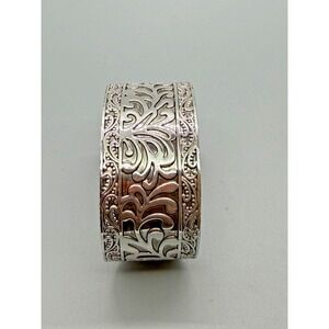 Premier Designs Silver Tone Floral Filigree Scroll Wide Cuff Bracelet Sz 7